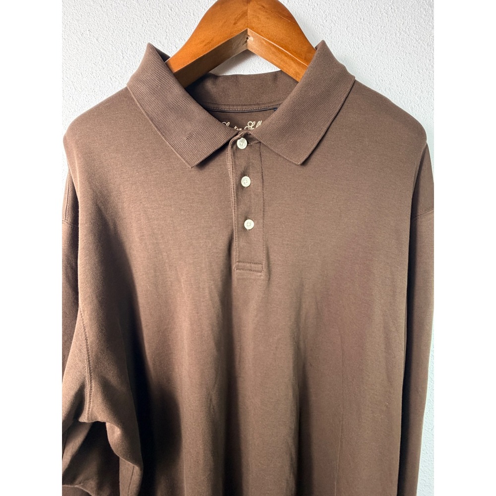 Roundtree York Luster Soft Supima Brown Cotton Men's Long Sleeve Polo Shirt 2X